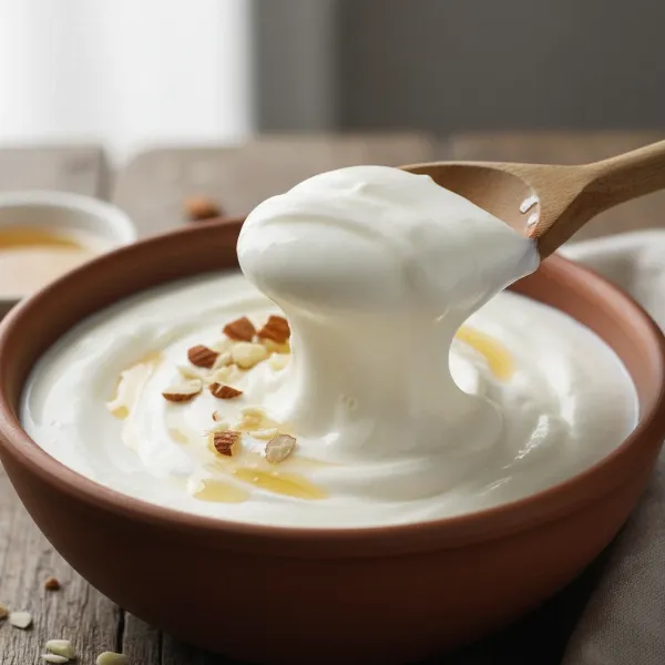 Bowl of thick, creamy 24-hour fermented homemade yogurt, perfect for SCD and GAPS diets.