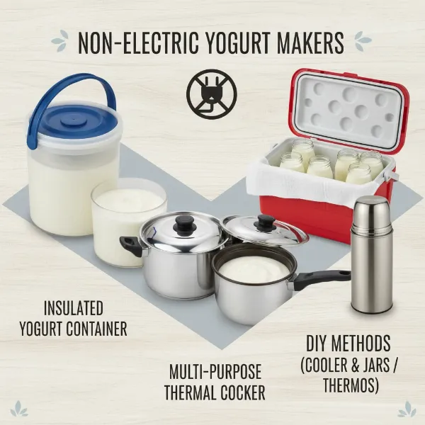 Comparison of dedicated, thermal cooker, and DIY non-electric yogurt making methods.