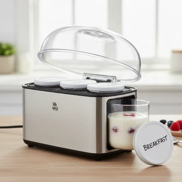 Three 150ml Tritan yogurt-to-go beakers with leakproof, writeable lids, ready for individual servings.