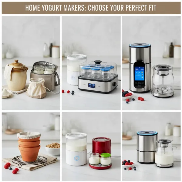 A visual representation of various yogurt maker models, highlighting the decision-making process for selection.
